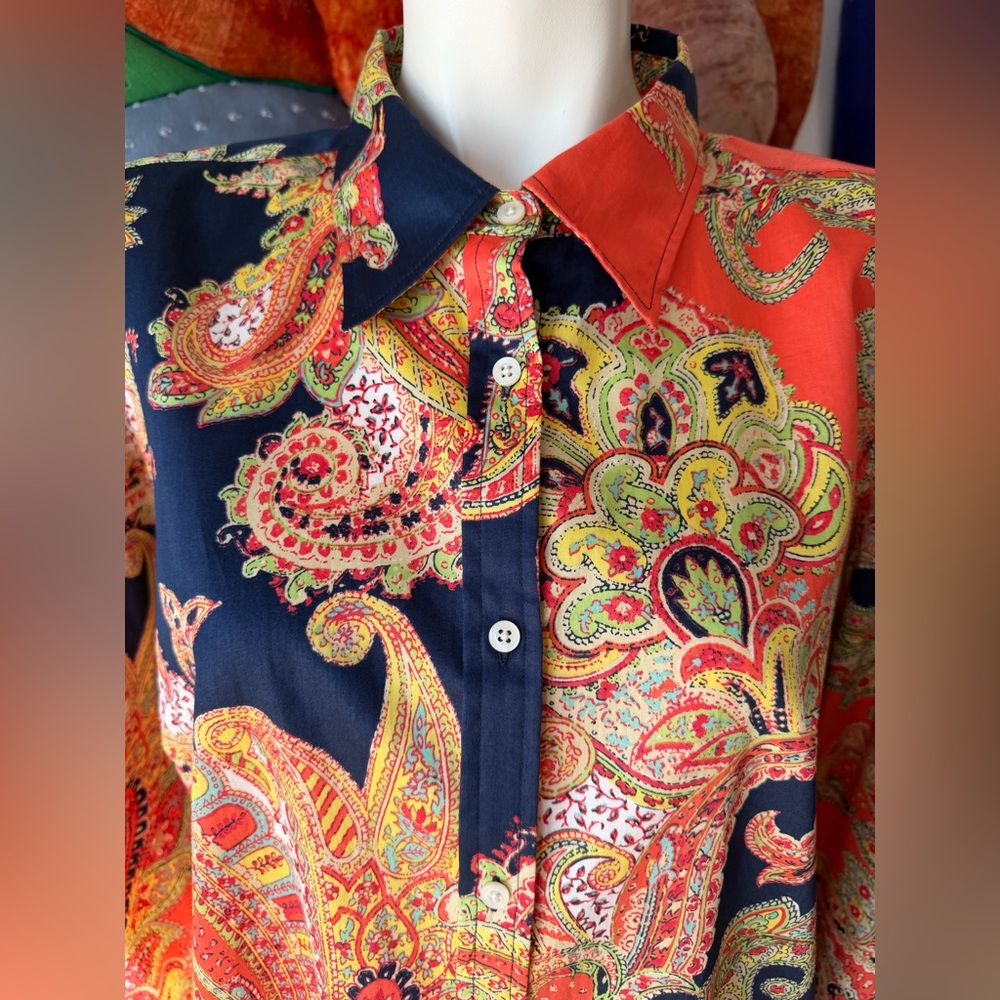 Lauren by Ralph Lauren Women's Plus Size 2X Cotton Paisley Colorful Blouse Top